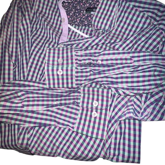 Stone Rose men lavender green plaid button front long sleeve preppy casual shirt - Picture 4 of 9